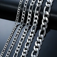 mens curb link chain necklaces 24 solid silver color stainless steel male gifts jewelry