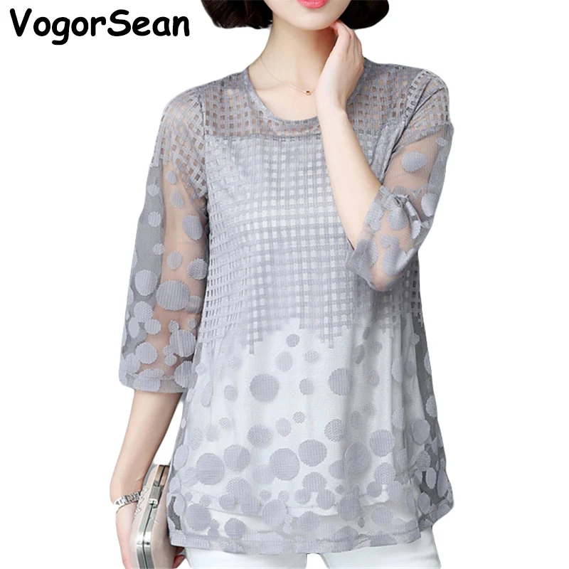 Женская блузка элегантная летняя кружевная с вырезами сетчатые блузки размеры - Фото №1