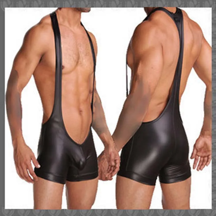 High quality Men's gay underwear Men's lingerie men's underwear Low waist sexy Man jumpsuits of imitation leather coat of paint