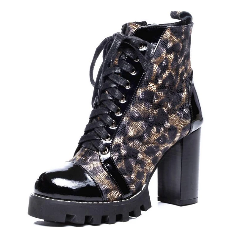 Леопардовые ботильоны из натуральной коровьей кожи на платформе женская
