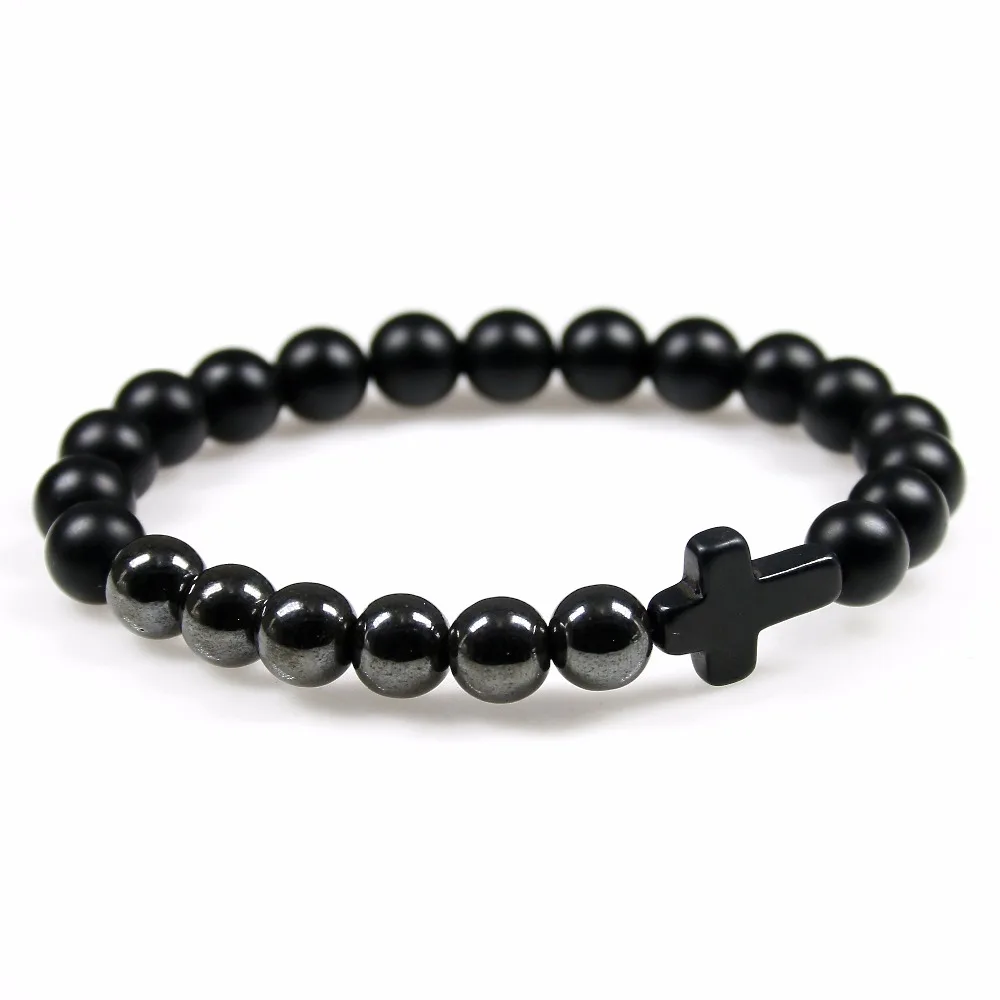 Черный матовый оникс бриллианты браслет из гематита и натурального камня для