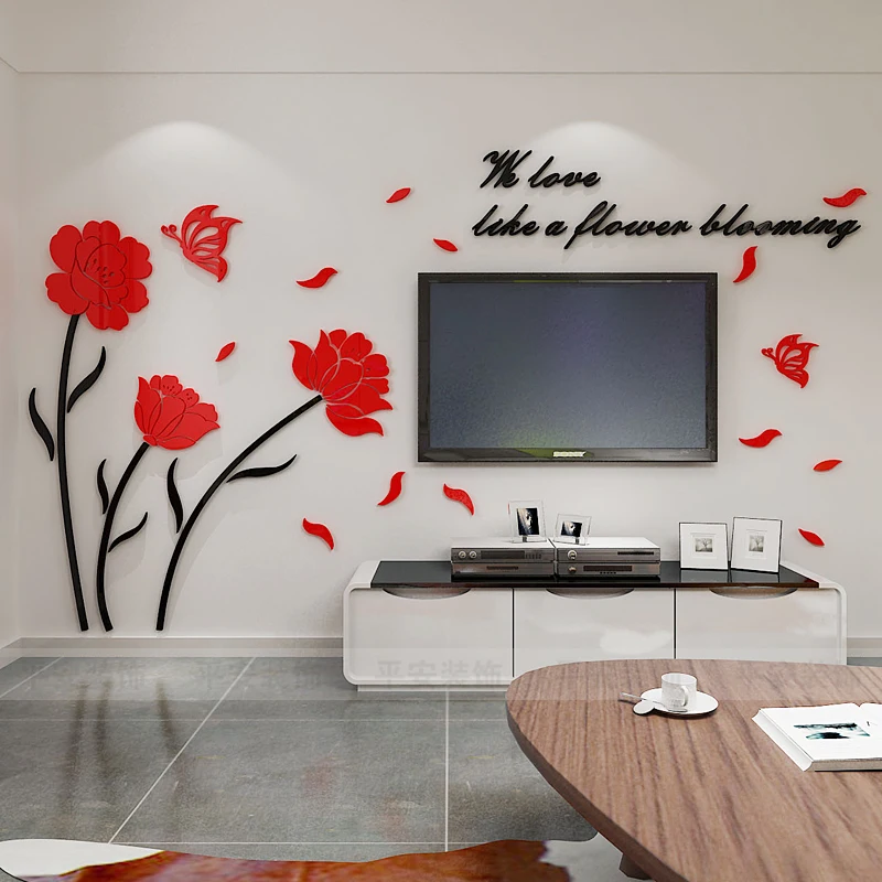 Creative flower acrylic 3D self-adhesive wall stickers Bedroom bedside TV sofa background wedding room decoration | Дом и сад