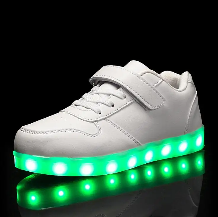 ZENOBIAPEARL дети Led usb зарядка светящиеся кроссовки Детская мода светящаяся обувь для девочек мальчиков мужчин женщин скейт обувь#25-37 - Цвет: Белый