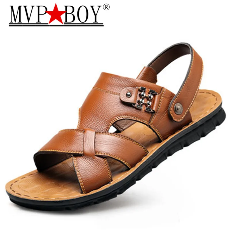 Mvp Boy Men Sandals Genuine Split Leather Beach Shoes Brand Casual Sneakers Summer Flip Flops |