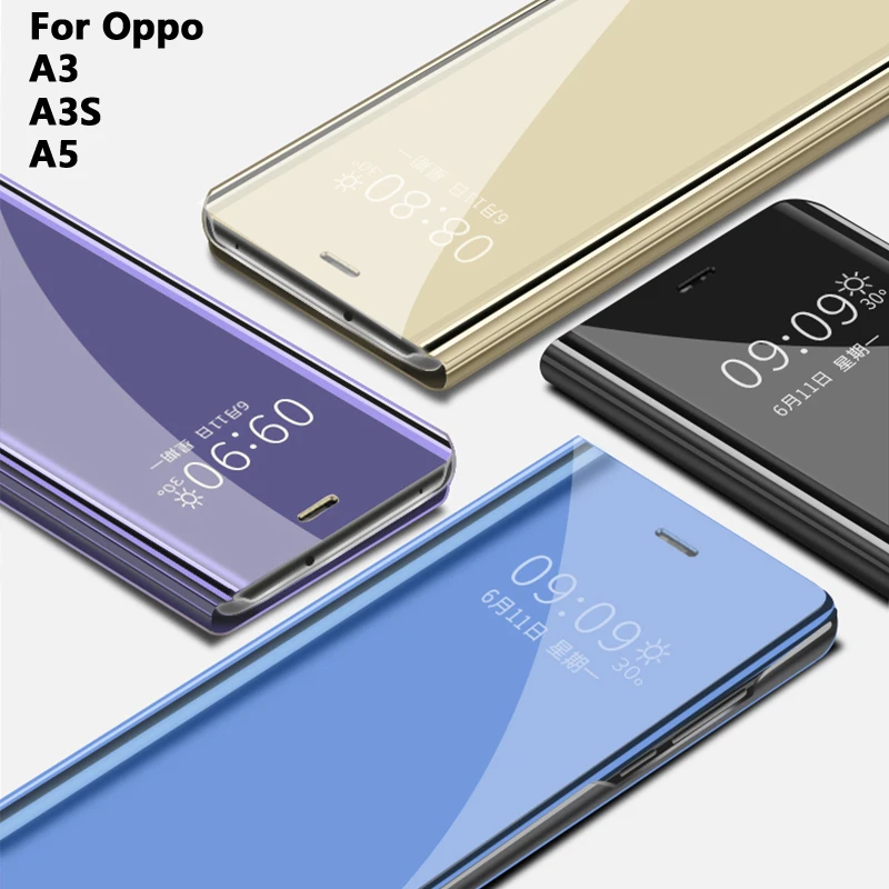 Умный чехол-книжка для телефона с зеркальным покрытием чехол Oppo A5 A3 A3S твердая