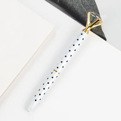 White black dots Новинка Большой Хрустальный бриллиант металлическая шариковая ручка высокого качества персональный логотип подарочная ручка разноцветный школьный канцелярский магазин - Цвет: White black dots