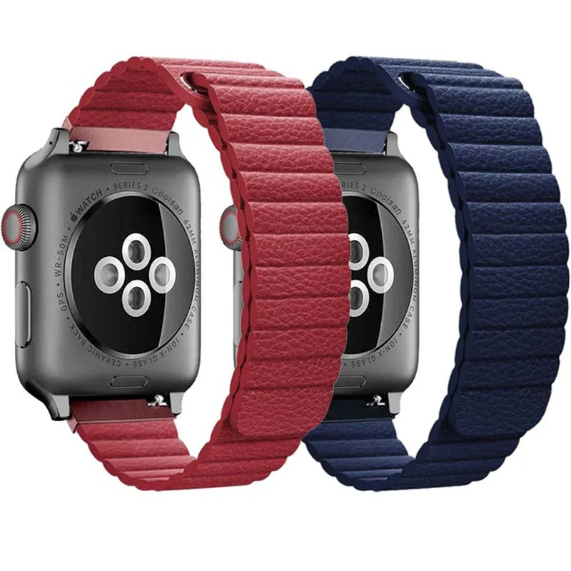 Фирменная кожаная Петля ремешок для наручных часов Apple watch полос 4 44 мм 40 мм наручных часов iwatch, 4/3/2, 42 мм, 38 мм, версия браслет ремешок Магнитная застежка ремешок на запястье