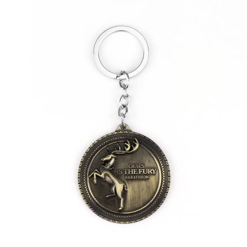 Bronze Игра престолов House Stark Baratheon Lannister Targaryen Arryn Tully Martell Tyrell Greyjoy брелок для ключей со значком - Цвет: Bronze