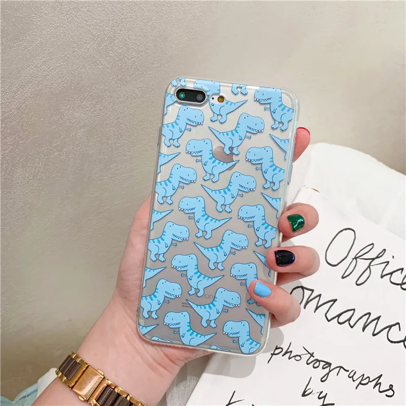 Blue Милый чехол для телефона с рисунком динозавра для iphone XS Max XR X чехол 6 6s 7 8 plus 11 Pro Max прозрачный мягкий чехол s Забавный мультяшный чехол - Цвет: Blue