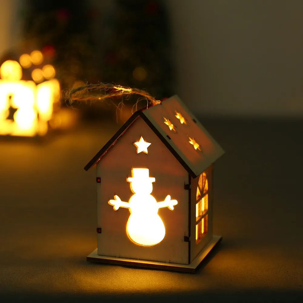 Рождественские DIY деревянные подвесные украшения светодиодный светильник деревянные куклы дом Вилла рождественские украшения для рождественской елки подвесной Декор Дом