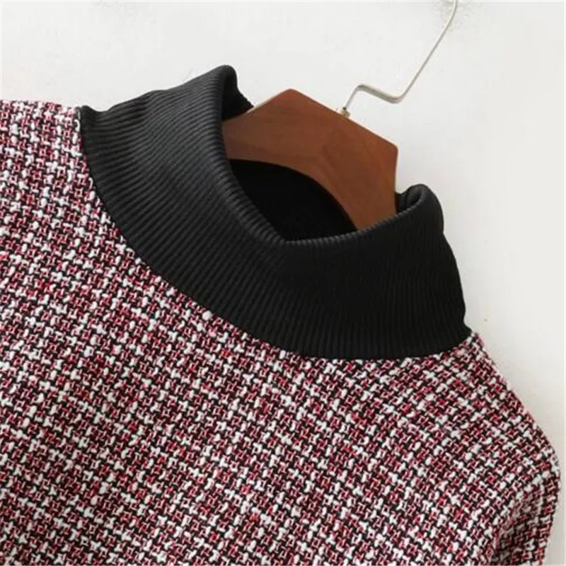 2017 England Patchwork Plaid Knitted Woolen Turtleneck Pullover Sweater Women Full Sleeve Autumn Tassel Jumper Female L1913 | Женская