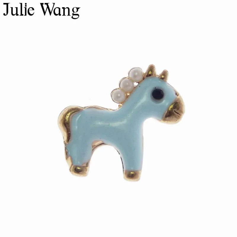 Julie Wang 5 шт. сплав Золотая основа синяя эмаль жемчуг маленькая лошадка Ожерелье