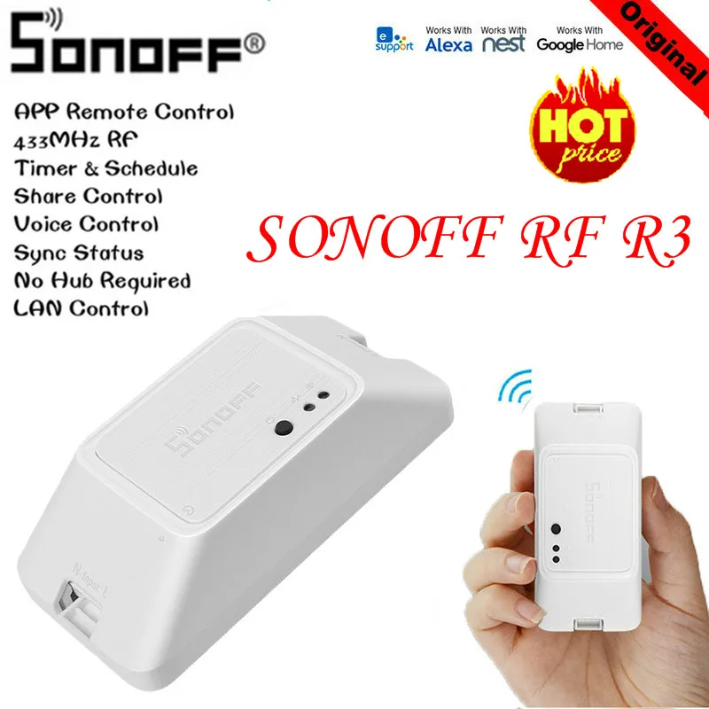 SONOFF 433 RF R3 умный вкл/выкл WiFi переключатель, поддержка приложения/433 RF/LAN/голосовой пульт дистанционного управления DIY режим работает с Alexa Google Home