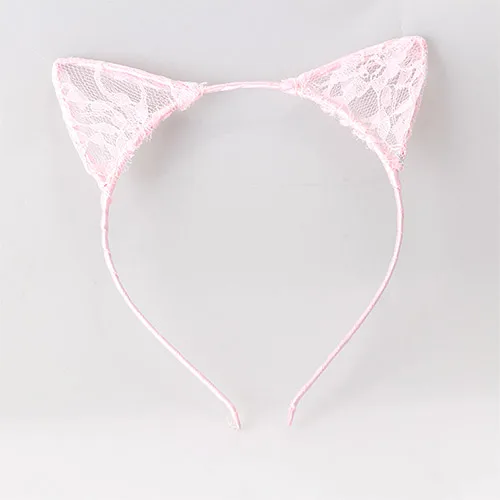 pink Детская повязка на голову, обруч для волос, тиара, Кружевная повязка на голову с кошачьими ушами, головной убор для костюмированной вечеринки, маскарадный костюм, Детские аксессуары для волос - Цвет: pink