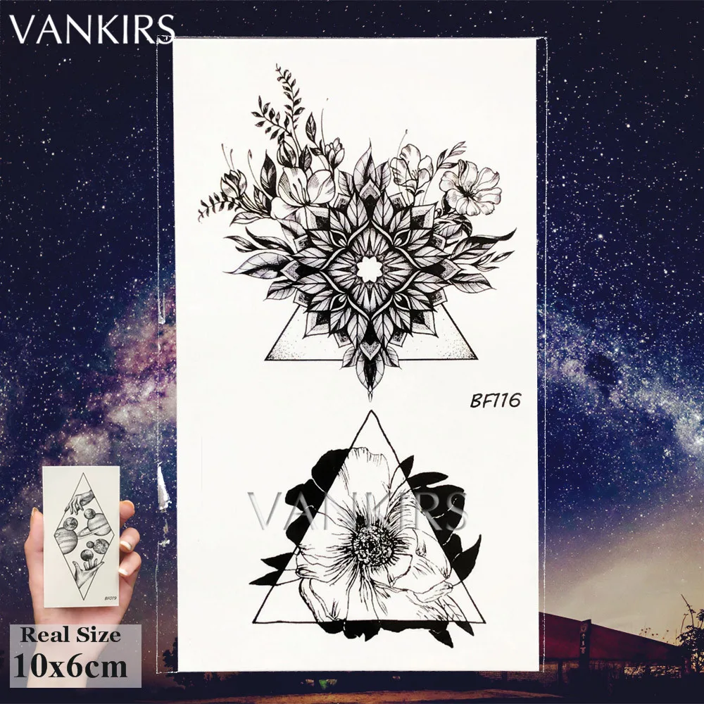 VANKIRS черные цветы треугольные водонепроницаемые искусственные татуировки