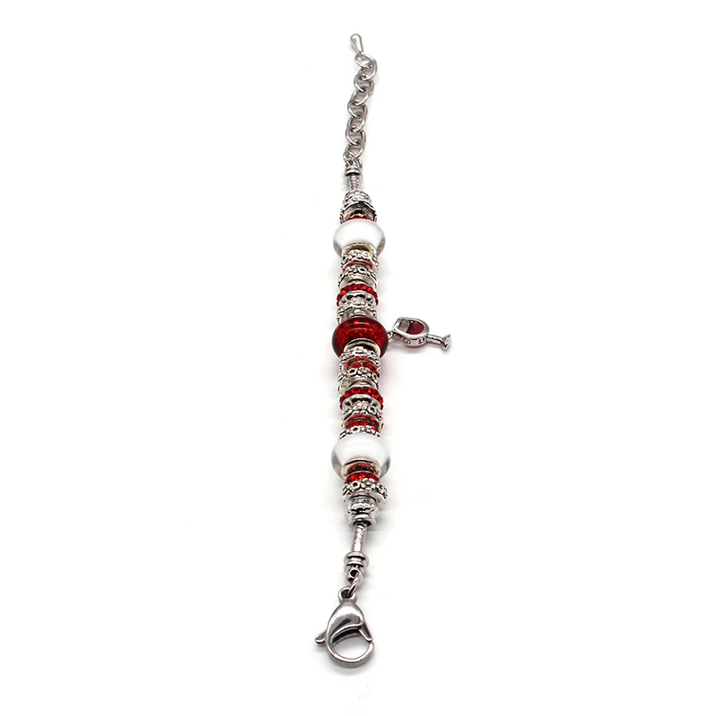 SANYU Fit Pandora браслет Красный Романтический Клевер Любовь цветок глазурь бусины