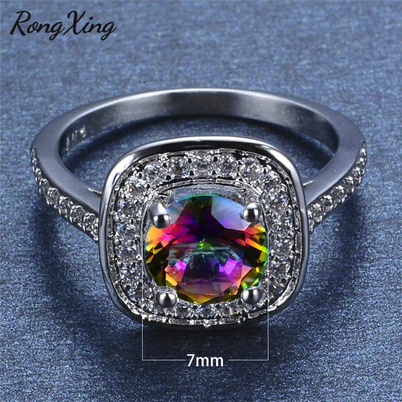 RongXing Мистик Радужный циркон белый/синий огненный опал кольца для женщин