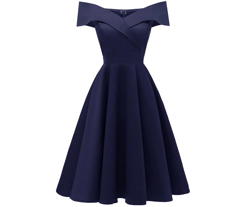 Dark blue Sisjuly Женщины Одеваются Сексуальная Элегантный С Плеча Хлопок Эластичный Линия Леди Тонкий Слэш Шеи Весна Старинные Короткие Платья Партии - Цвет: Dark blue