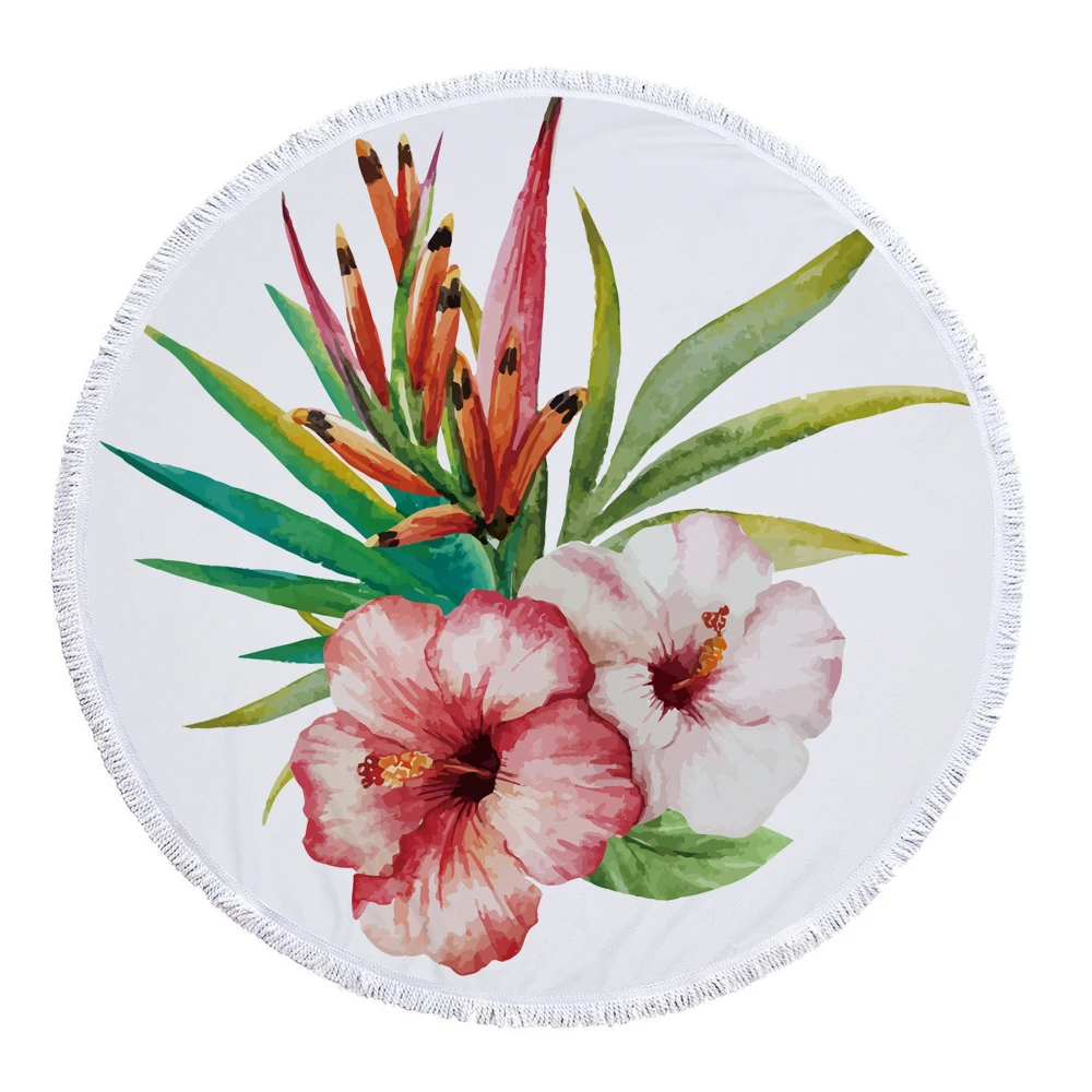 Пляжное полотенце с 3D рисунком тропических красных листьев цветов круглое