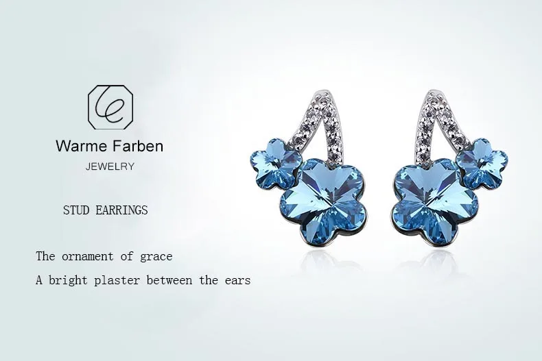 Серьги Warme Farben с кристаллами от Swarovski, женские 925 пробы серебряные серьги-гвоздики с цирконием и синими кристаллами
