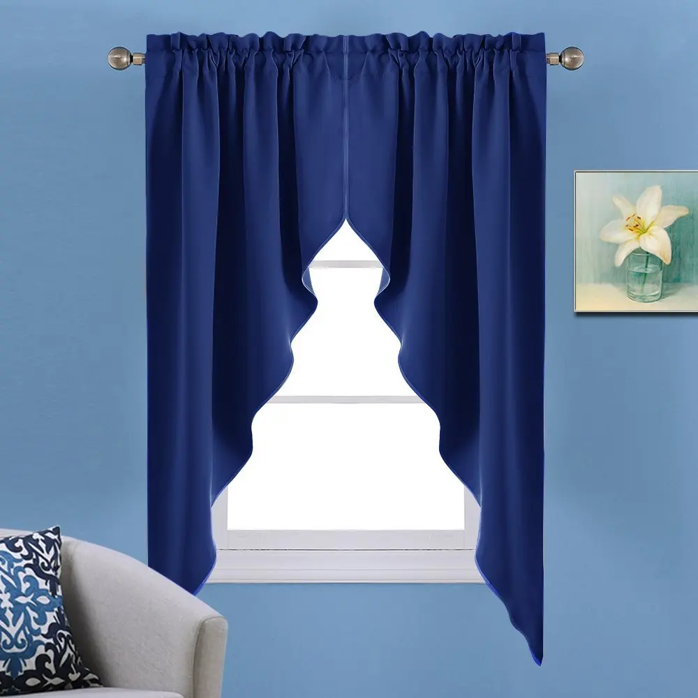Navy Blue NICETOWN, 1 пара, балдахин, роскошная, для комнаты, затемнение, стержень, карман, для кухни, ярусные шторы, портьеры для гостей, для гостиной - Цвет: Navy Blue