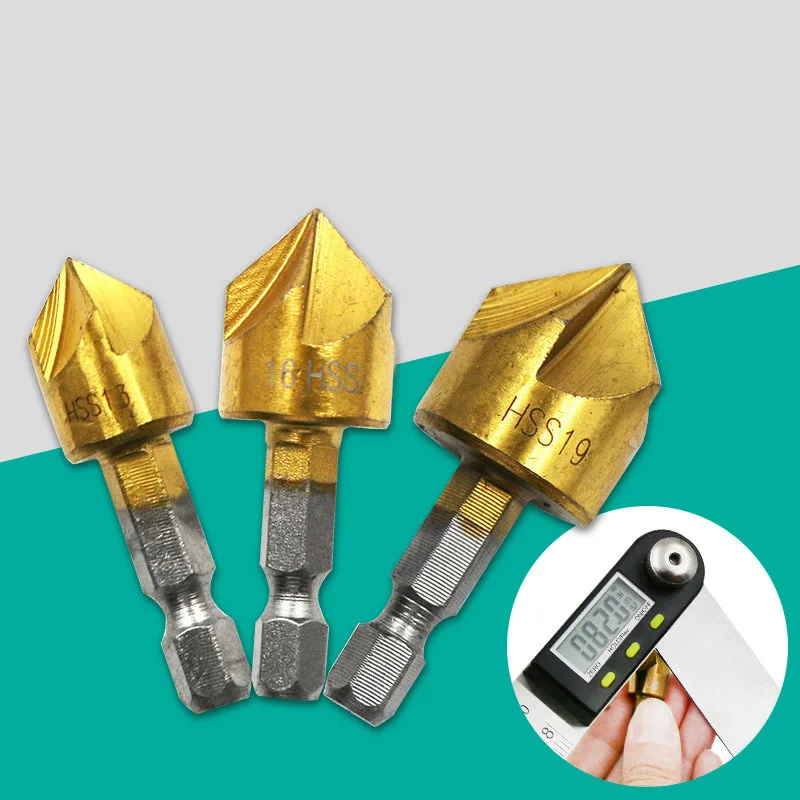 6 шт. 5 флейт фаски столешница 1/4 &quotшестигранный хвостовик HSS 90 градусов