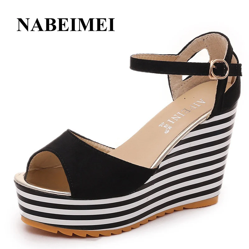 Босоножки на платформе полосатый сексуальная высокие каблуки zapatos mujer