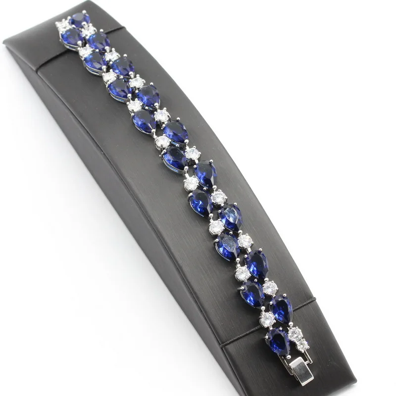 EIOLZJ Dark Blue Cubic Zirconia Silver Bracelets for Women Length 20cm Female bracelet with White Zircon Stamp 925 Free Box | Украшения и