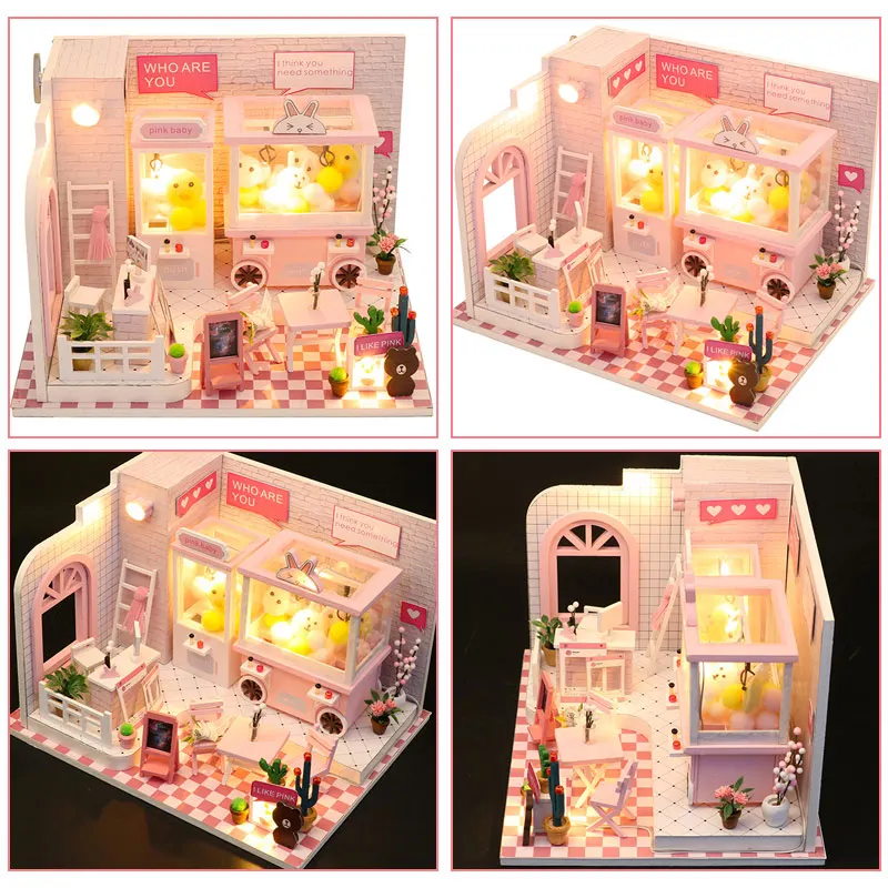 

Toys For Children DIY Miniature Doll House With Light Dust Cover Furniture Kit Wooden House Miniaturas New Year Christmas Gift