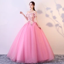 Vestidos De 15 Anos Бальные и фуршетов великолепные элегантные бальное платье для девочек платье, с вырезом лодочкой класса люкс с аппликацией в виде цветов Vestido De Noche