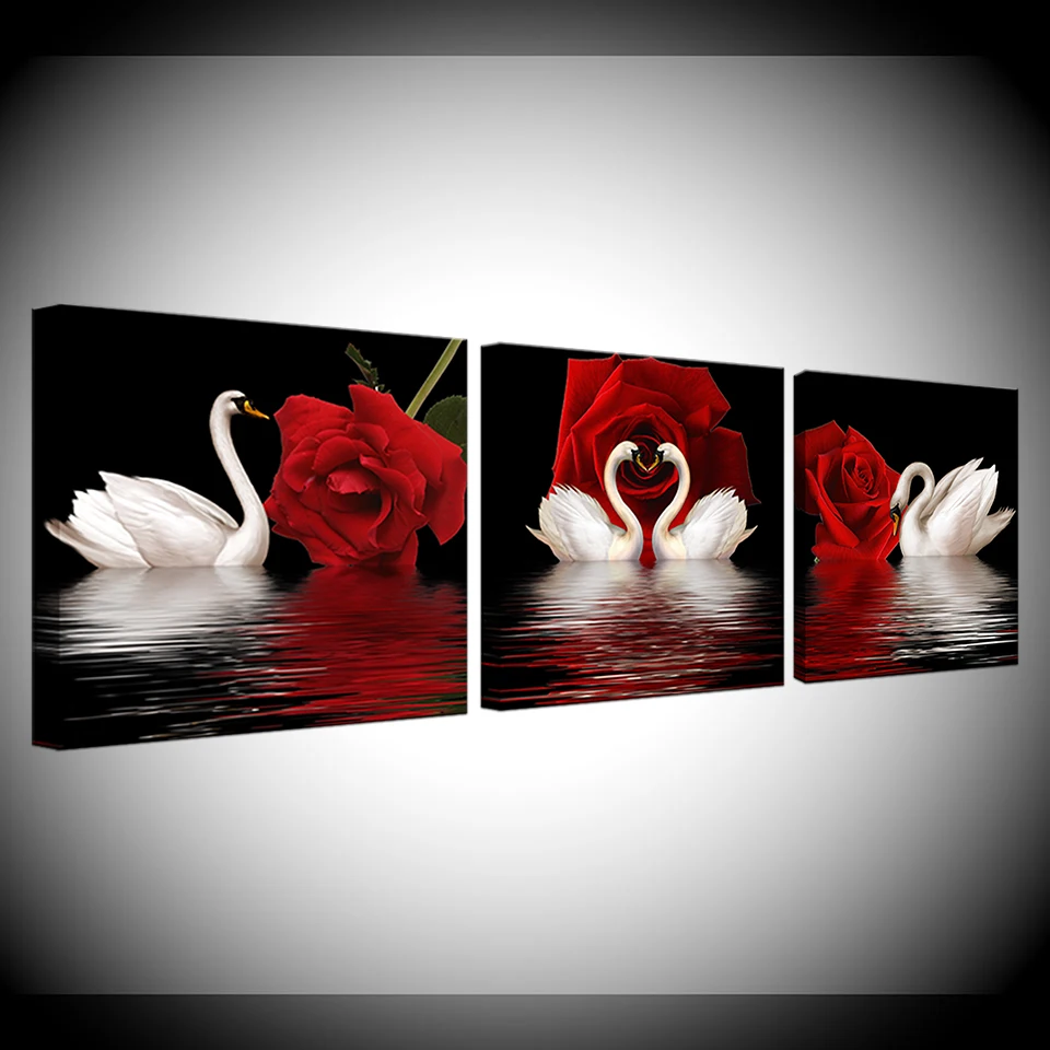 The swan swam in the river red rose современный модульный настенный постер Скандинавская
