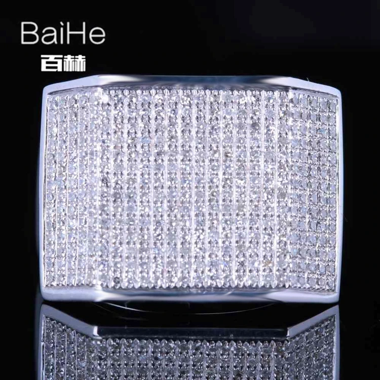 BAIHE Solid 14 K белое золото(AU585) 1.2CT сертифицированные H/SI круглые ограненные настоящие бриллианты свадебные мужские модные ювелирные изделия кольцо