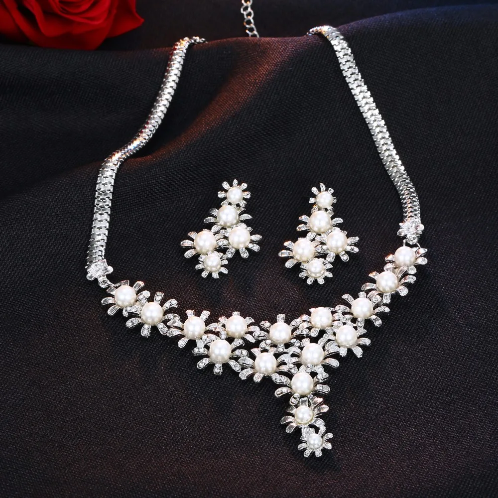 FAMSHIN золотые цветы имитация жемчуга комплекты ювелирных изделий Длинные