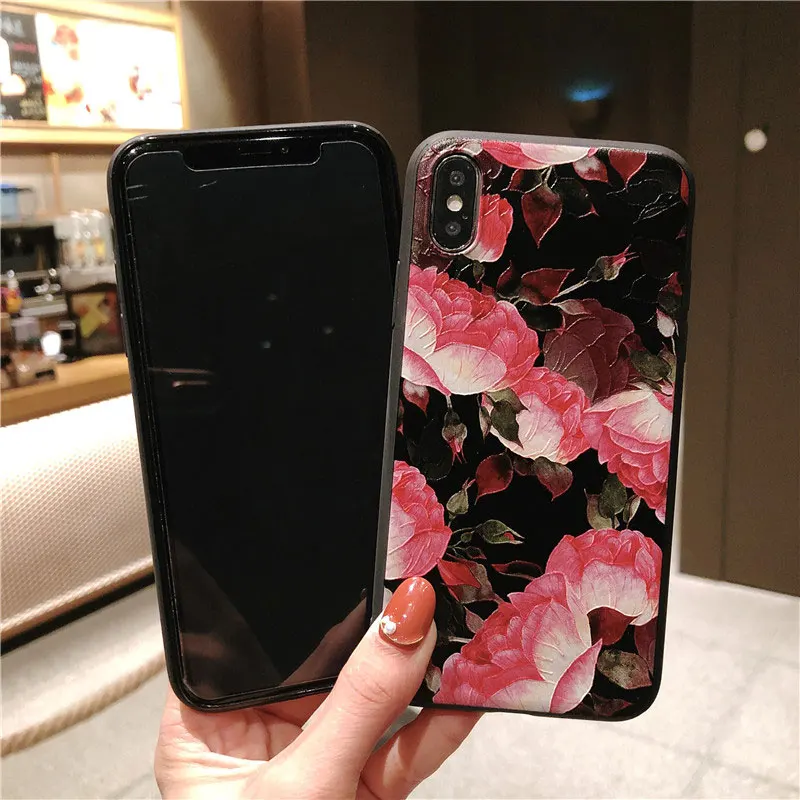 Boucho Flower Case For iPhone 7 Plus XS Max XR 3D Relief Rose Floral Phone X 8 6 6S 5 SE 5S TPU Cover | Мобильные телефоны и
