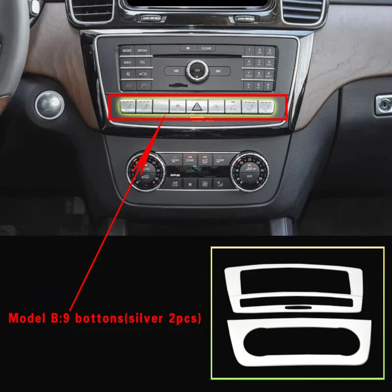 Наклейки на CD панели для Mercedes Benz GLE W166 GLE Coupe C292 GLS x166 amg углеродный кондиционер переключатель панель Крышка Аксессуары - Название цвета: silver 9 buttons 2ps