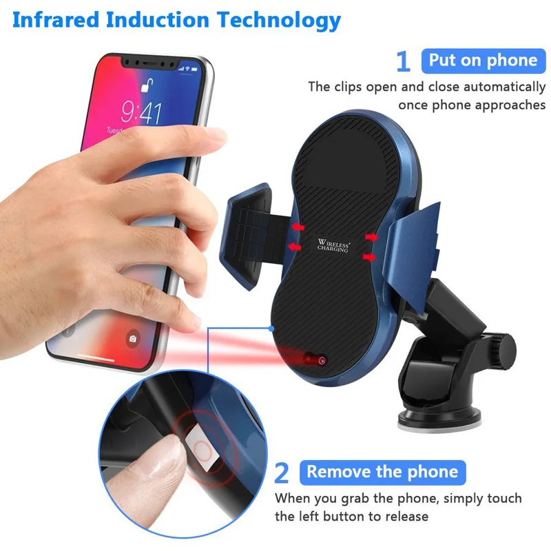 Qi Wireless Car Charger for iPhone X 8 8plus Samsung Galaxy s7 S8 S9 plus Note Infrared sensing Holder Fast | Мобильные телефоны и