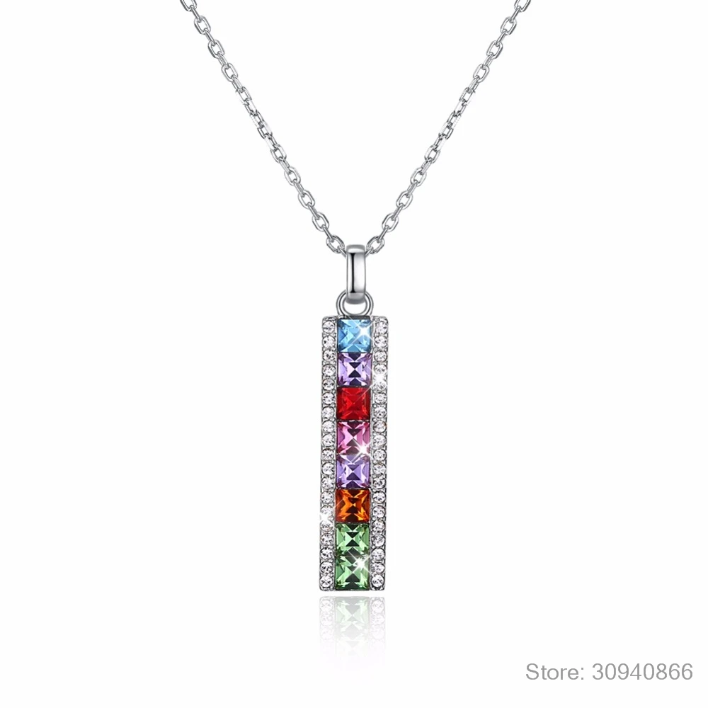 LEKANI Кристалл от Swarovski 925 стерлингового серебра ожерелье Мода Rianbow Бар Кулон Ювелирные изделия Золотая, серебряная цепочка