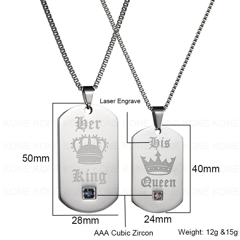 UZone ID Tag Кулон Пара Ожерелье ее король и его Королева Корона кубический циркон