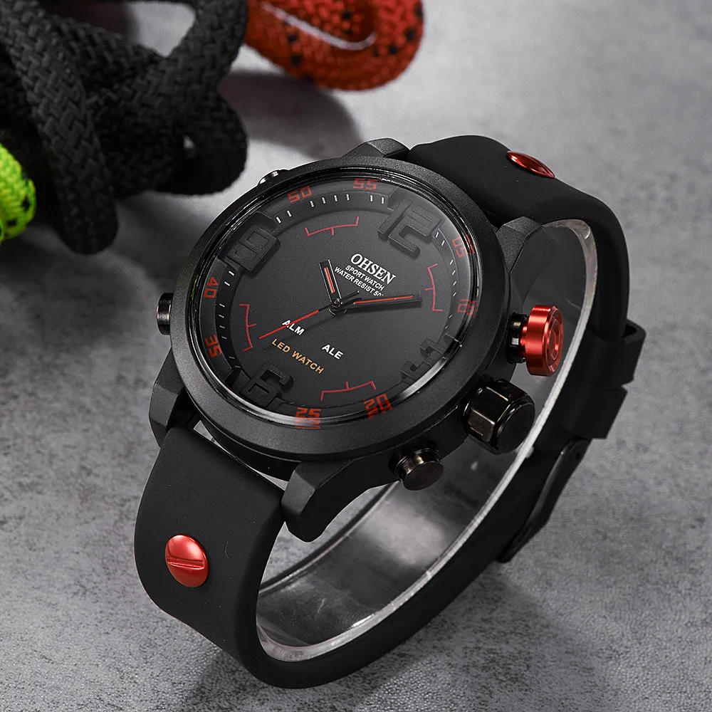 OHSEN Relogio Masculino мужские часы Топ люксовый бренд светодиодный цифровые спортивные