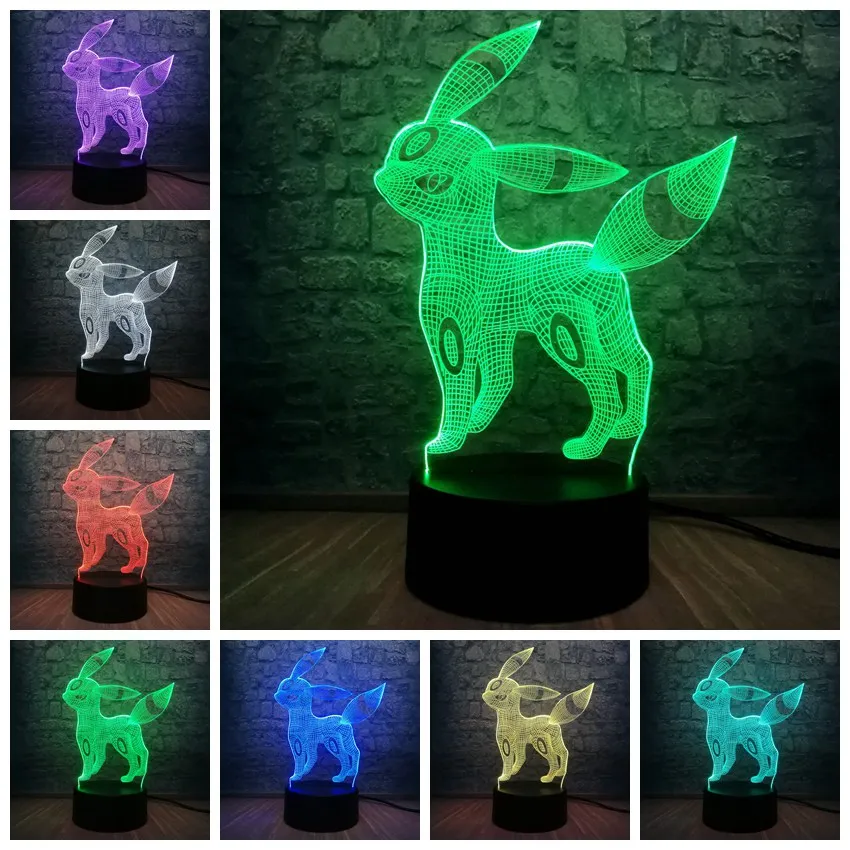 Покемон светодиодный 3d-ночник RGB Blub 7 цветов изменить спальню ночник детский декор комнаты рождественский подарок детские игрушки USB База переключатель - Испускаемый цвет: 1