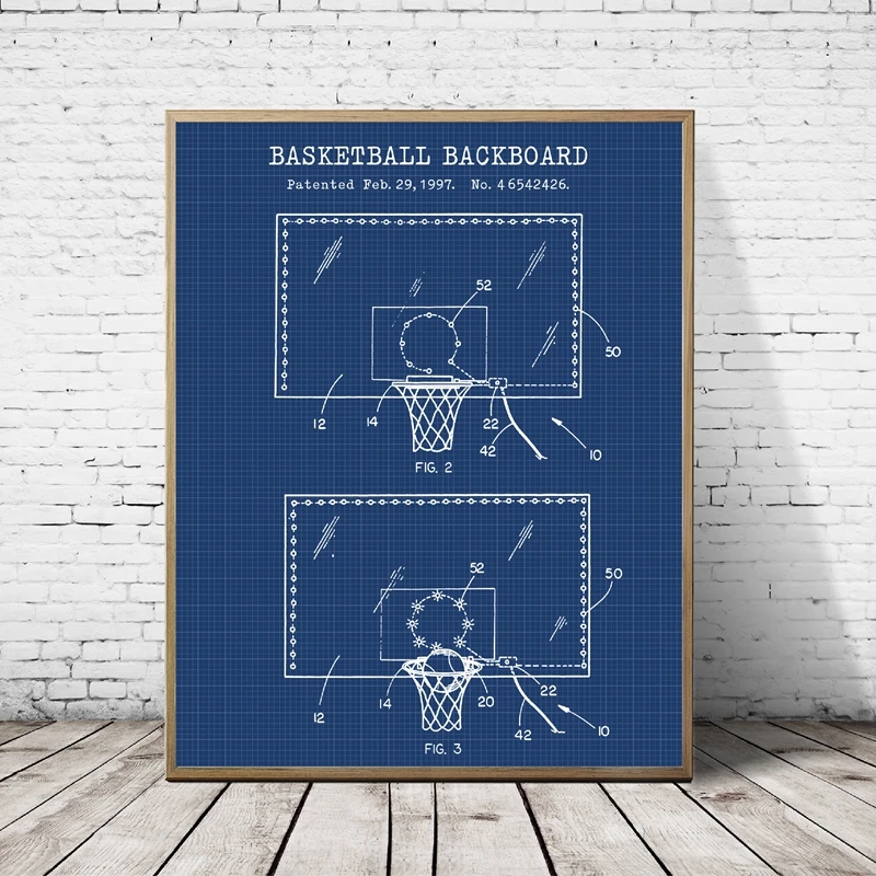 Баскетбольная доска патент синяя печать винтажные постеры и принты