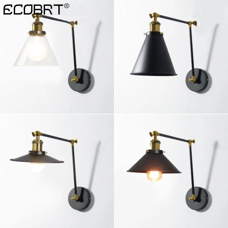 ECOBRT черный настенный светильник E27 Светодиодный прикроватная лампа для спальни