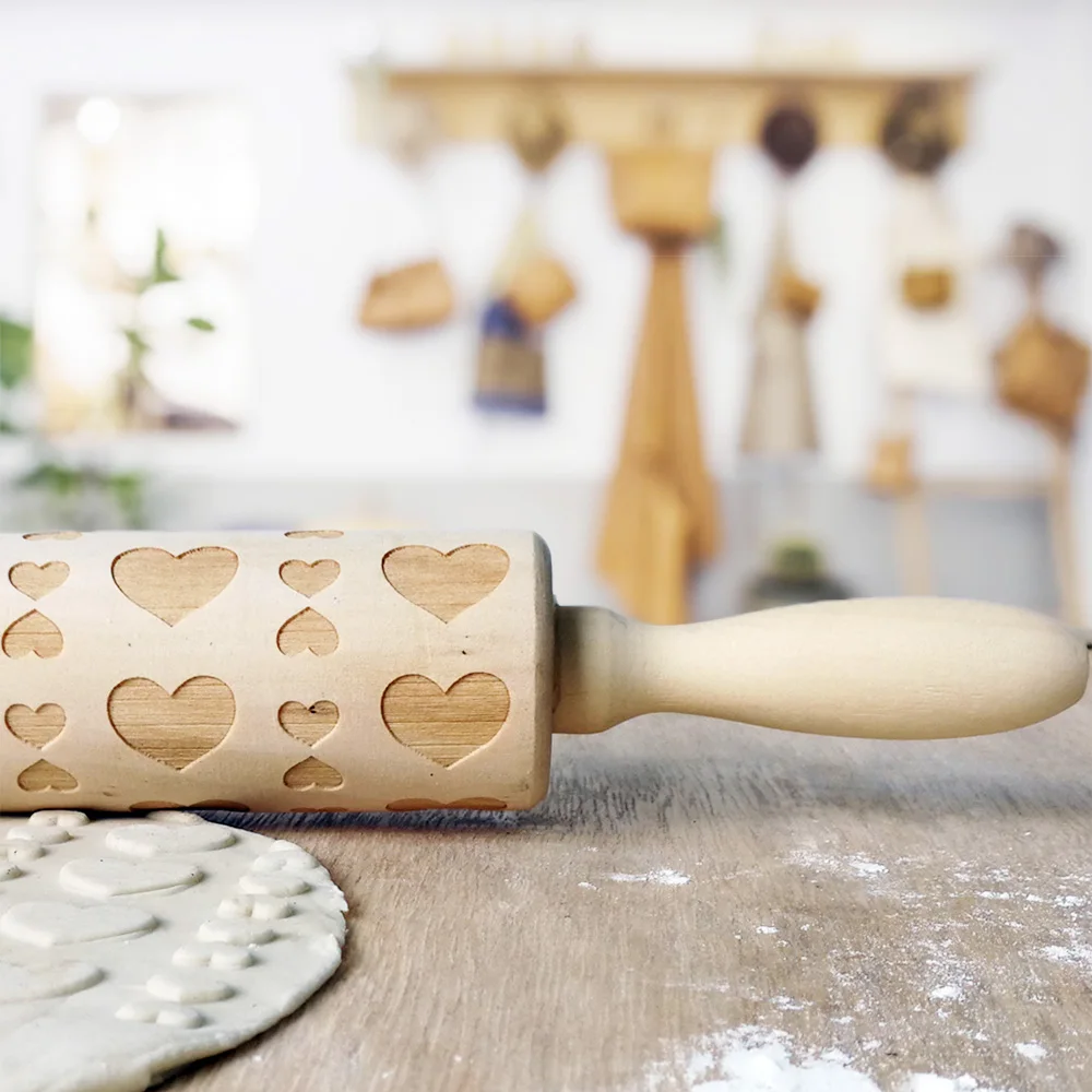Рождество тиснение Rolling Pin помадка выгравированы резные дерево тиснением Кухня