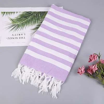 light purple Полосатое хлопковое турецкое банное полотенце с кисточками для путешествий, кемпинга, сауны, пляжа, тренажерного зала, бассейна, одеяло, хирургический шарф с драпировкой - Цвет: light purple