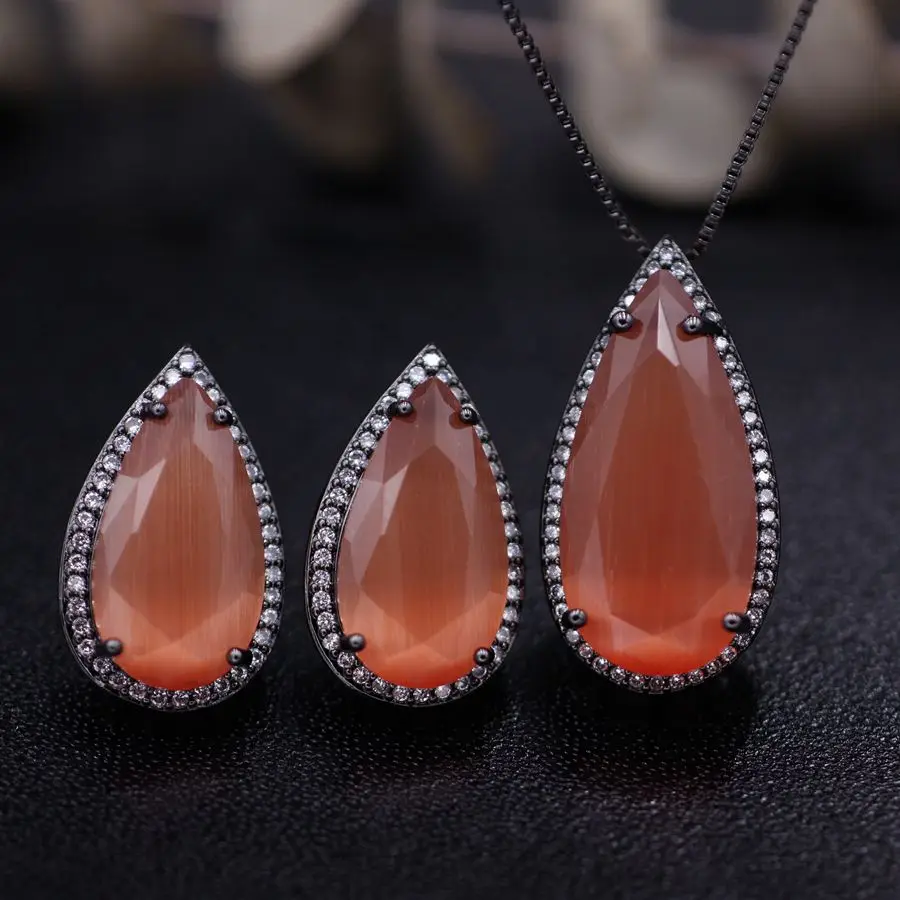 Модные капли воды из опала набор украшений для женщин Очаровательное ожерелье