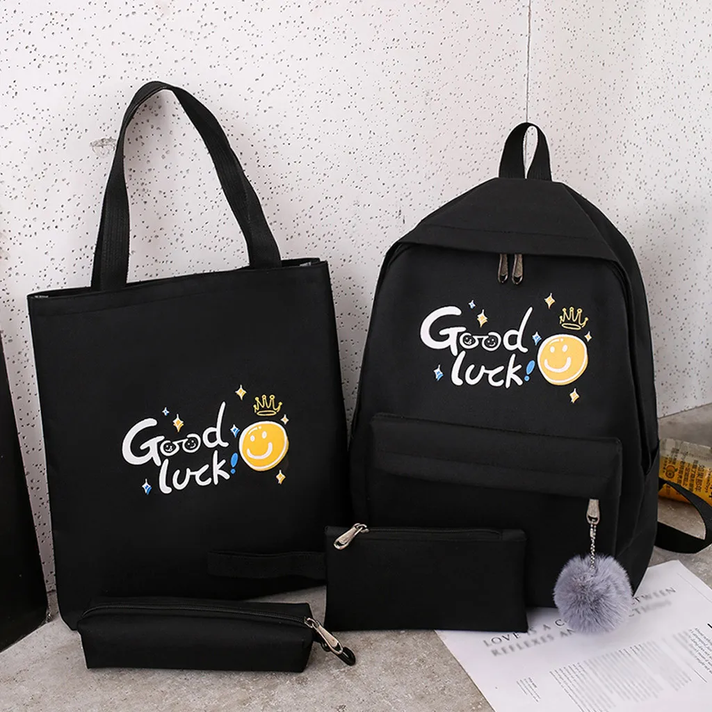 BK Aelicy 4 шт./компл., милый рюкзак Mochila, рюкзак на плечо, рюкзаки для путешествий, рюкзаки для отдыха, рюкзаки для подростков, девочек, мальчиков, школьный рюкзак - Цвет: BK