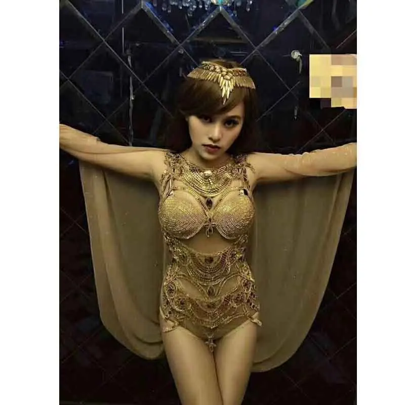 

Jazz Dance Costumes Women'S Party Prom Bar Outfit Rhinestones Bodysuit Sleeveless Big Stretch Stage Female Singer Romper DJ150