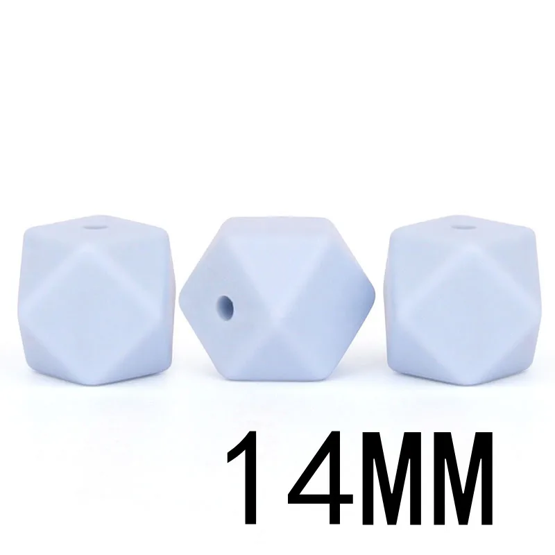 57 Pastel Blue 14 мм, 25 шт., шестигранные силиконовые бусины, Bpa бесплатно, Детские Прорезыватели для зубов, ожерелье, аксессуары, сделай сам, для младенцев, пустышка, цепочка для душа, подарки - Цвет: 57 Pastel Blue
