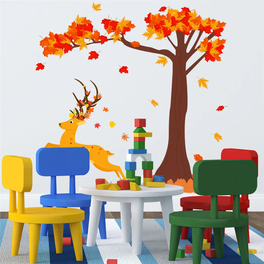 Украшение стены наклейка на стене дверь окна с клен Сика стикер оленя домашний
