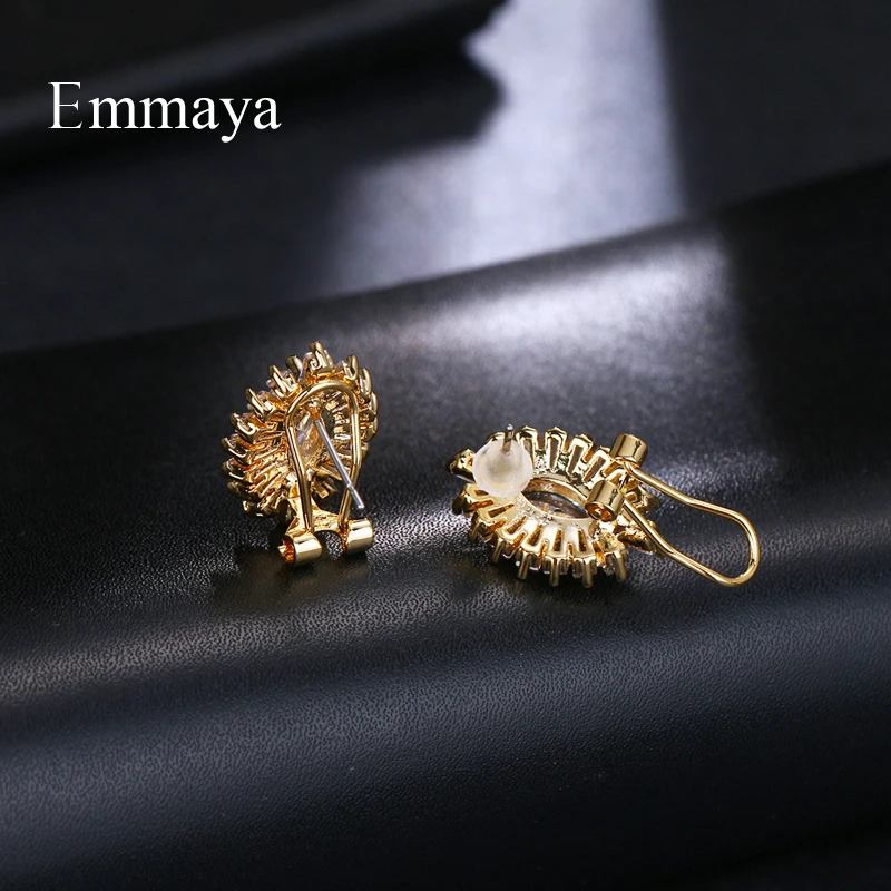 Серьги-гвоздики Emmaya, циркониевые серьги-гвоздики с солнечным цветком, кубический цирконий, серебро и розовое золото, для женщин, Роскошные вечерние подарки